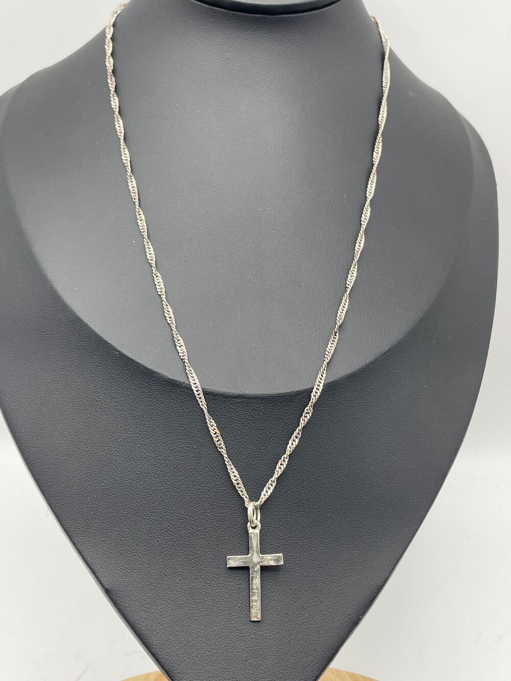 1" Cross Sterling Silver Pendant 20" 925 Small Cuban Link Chain Necklace Cellini